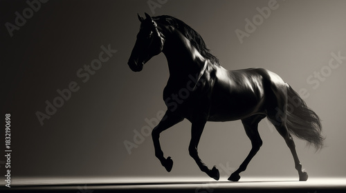 High-contrast geometric horse silhouette on minimal gradient background, sleek commercial design, professional lighting, strong focal point, modern 2026 advertising banner