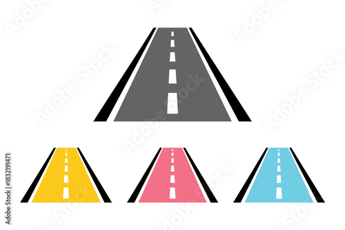 Illustration of four roads with different colors and white dashed lines