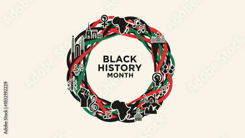 Celebrating Black History Month: An Elegant Wreath of Cultural Symbols, Unity, and Heritage for Social Media and Awareness Campaigns, Embracing Rich Traditions