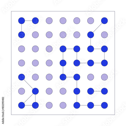Grid-based node network with pathways 2D cartoon object. Connected points square. Algorithms. AI logic. Pattern recognition isolated element flat vector clip art on white. Spot illustration