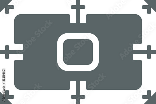 Abstract gray shape with rounded square in the center and cross connectors