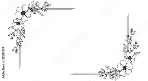 Elegant floral frame with wildflowers, perfect for wedding invites and greeting cards