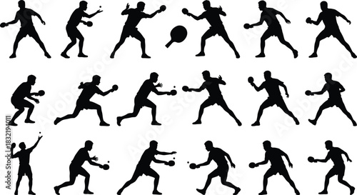 Extensive set of fifty-four black human silhouettes jumping and leaping in various dynamic poses, symbolizing energy, freedom, joy, activity, movement, success, and fitness.