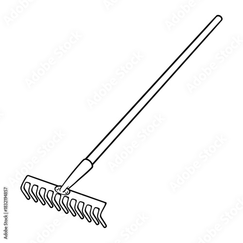 garden rake line art hand drawn illustration