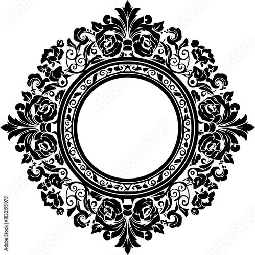 Elegant vintage floral frame with ornamental details for invitations, cards, or decorative design projects, adding a touch of timeless beauty and sophistication