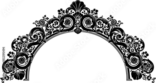 Stunning vintage arched flourish design, ornate decoration for invitations and elegant design projects, scalable for versatile creative applications