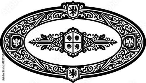 Elegant vintage heraldic crest design ideal for branding and exclusive logos, adding a touch of classic sophistication and timeless appeal, scalable vector origin