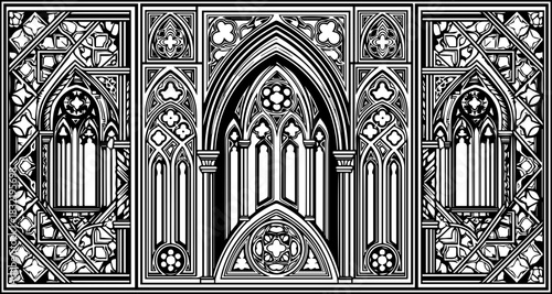Stunning Gothic architectural design element ideal for elegant invitations, historical documents, or detailed graphic projects, originally scalable vector art