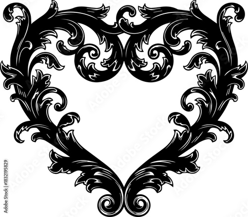 Elegant Baroque Heart Frame: Romantic Floral Ornament for Wedding Invitations, Valentine's Day Designs, and Anniversary Celebrations, originally a scalable vector graphic
