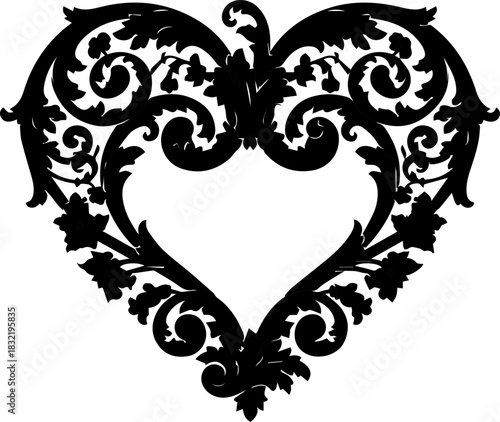 Stunning ornate heart design with intricate floral details, perfect for wedding invitations or Valentine's Day cards, originally created as a scalable vector graphic