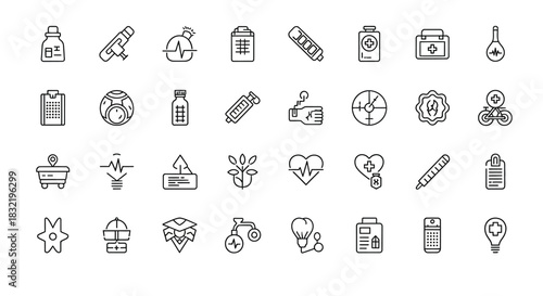 Collection of medical and healthcare icons representing various aspects of medicine