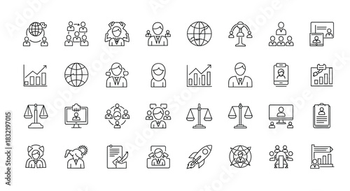 Line icons set of business and management modern outline elements, graphic design concepts simple linear pictogram pack isolated on