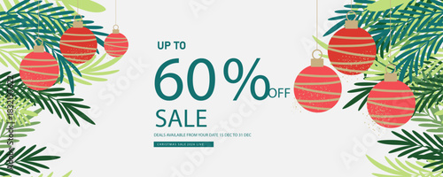 Christmas Sale Banner Template Design with Festive Vector Elements