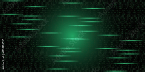 red cyber hack notification alert in green matrix binary data falling with corrupted data lines background banner template