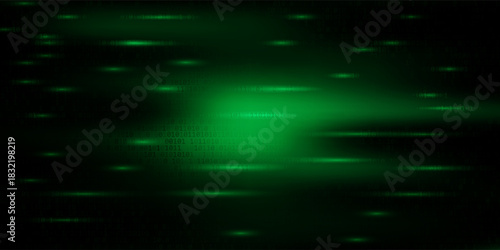 red cyber hack notification alert in green matrix binary data falling with corrupted data lines background banner template