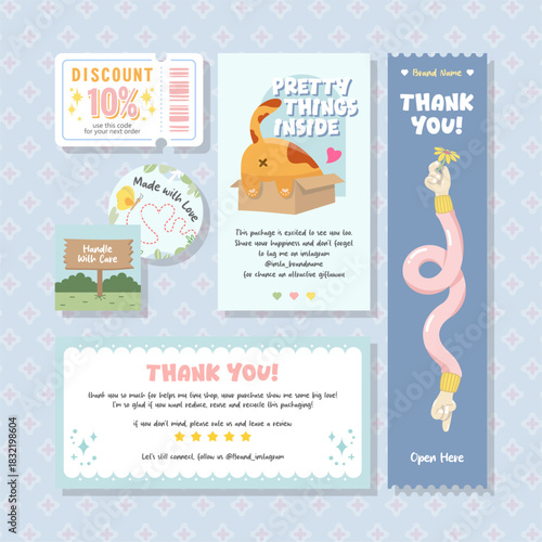 whimsical thank you card design pack for packaging insert stationery
