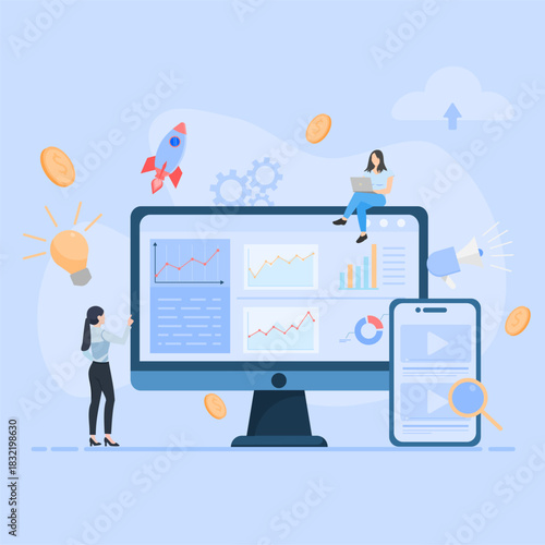 Digital Marketing Strategy Banner Design with Data Analysis