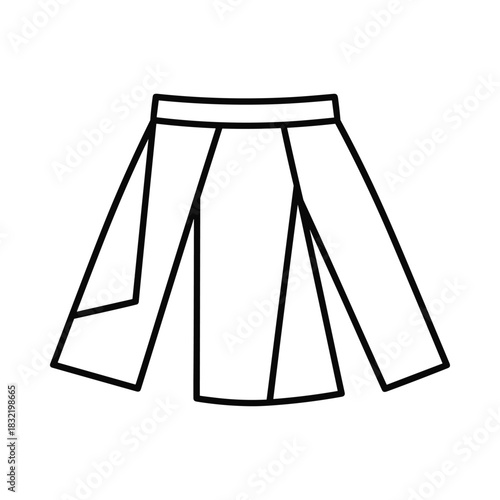 Simple line drawing of a pleated skirt with a high waistband