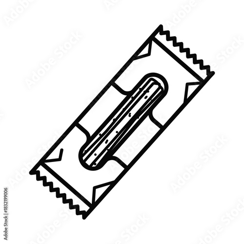 Hand drawn illustration of a single candy bar in wrapper with a simple design