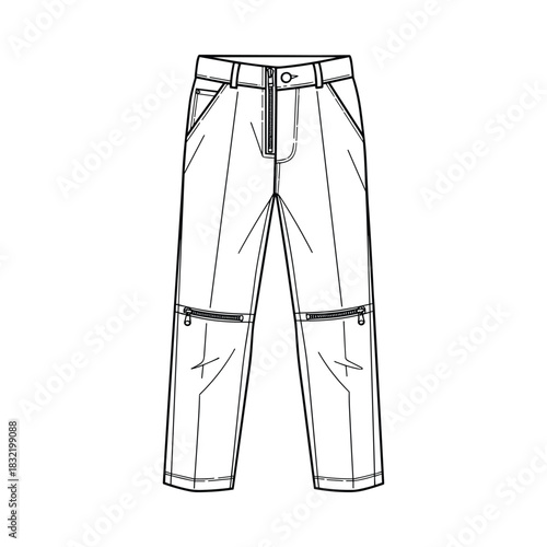 Fashion illustration of cargo pants with zipper details at the knees