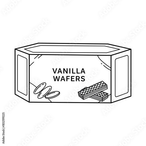 Hand drawn illustration of a box of vanilla wafers with some wafers shown