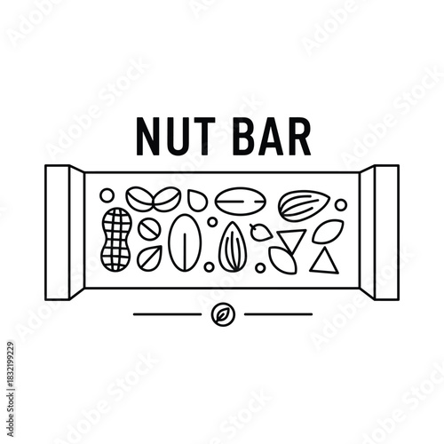 Hand drawn illustration of a nut bar filled with various nuts and seeds