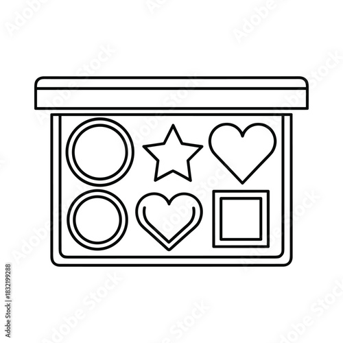 Outline of a makeup palette with circular star and heart shaped compartments