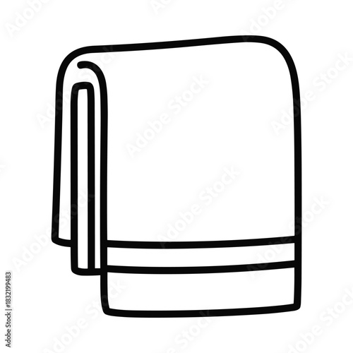 Simple hand drawn line art illustration of a folded white towel with stripes