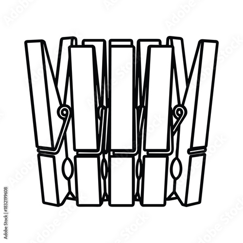 Group of wooden clothespins lined up together in a row