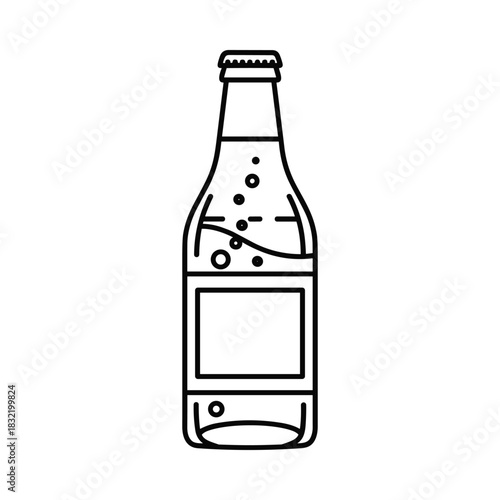 Simple outline drawing of a glass bottle filled with bubbling liquid and a blank label