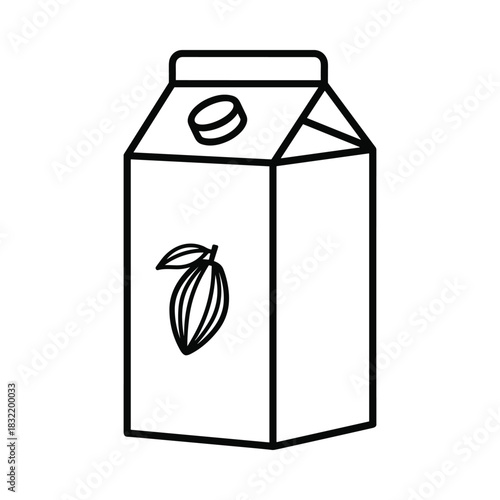 Hand drawn illustration of a carton of chocolate milk with a cocoa bean graphic