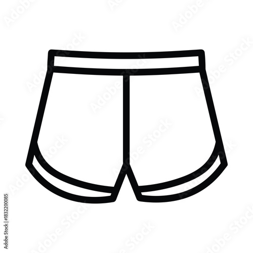 Simple outline drawing of athletic shorts with a waistband and split leg design