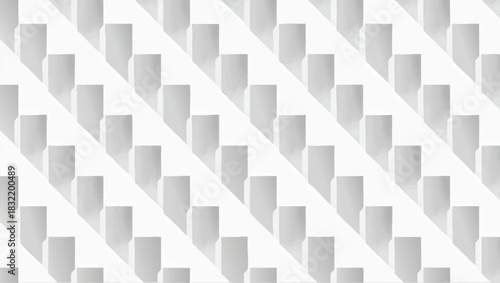 Abstract geometric pattern of white rectangular blocks casting diagonal shadows on a bright surface.