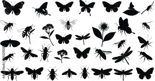 insect silhouettes insect silhouettes, flower silhouettes, butterfly icon, bee silhouette