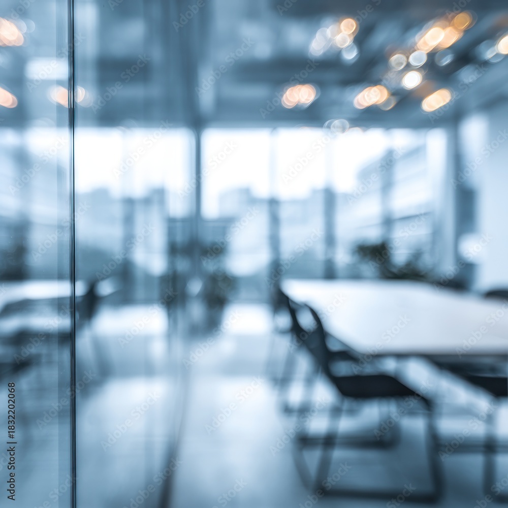 Fototapeta premium Blurred Office Interior with Meeting Room and Glass Wall.