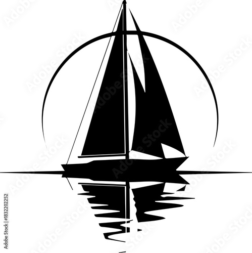 Elegant sailboat silhouette glides across calm water with sun setting behind, evoking adventure and tranquility for your next project.