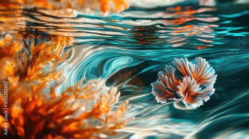 Fototapeta Naklejka Na Ścianę i Meble -  Serenity of calm tropical shallow water ripples intersecting lines of bright coral reef formations