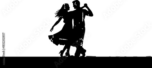 Elegant couple dancing passionately in silhouette, capturing movement, romance, and celebration of life's moments with dynamic grace.
