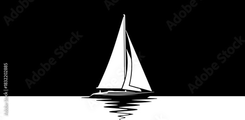 Elegant sailboat gliding across tranquil waters under a starry night sky, reflecting serenity and adventure, perfect for travel or luxury themes