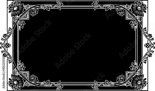 Elegant floral frame with intricate details, perfect for invitations, announcements, or stylish design projects, creating a timeless aesthetic.