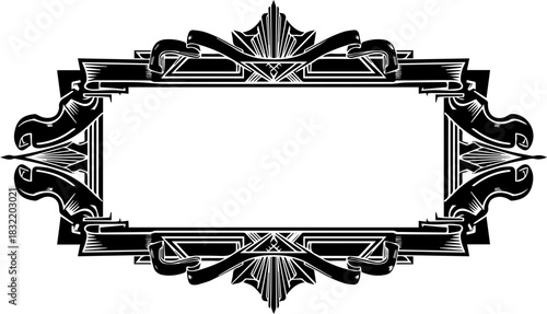 Elegant Art Deco frame with decorative ribbons, perfect for luxury branding, vintage designs, and sophisticated invitations, ideal for creating stunning visuals