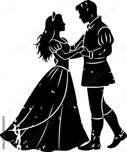 Elegant silhouette of a dancing couple celebrating love and romance, perfect for wedding invitations and fairytale designs