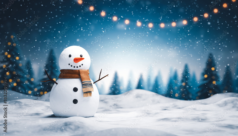 Fototapeta premium snowman and christmas tree