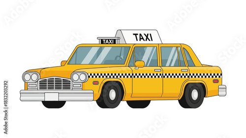 Yellow taxi car with TAXI sign atop the roof