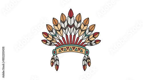 A colorful Native American headdress with feathers beads and triangle patterns
