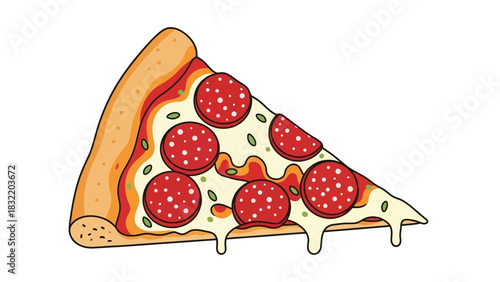 A pepperoni pizza slice with melted cheese red sauce and dotted crust