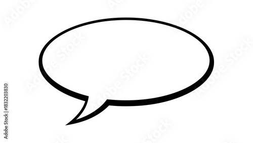 A thick blackoutlined white speech bubble with a tail on a white background
