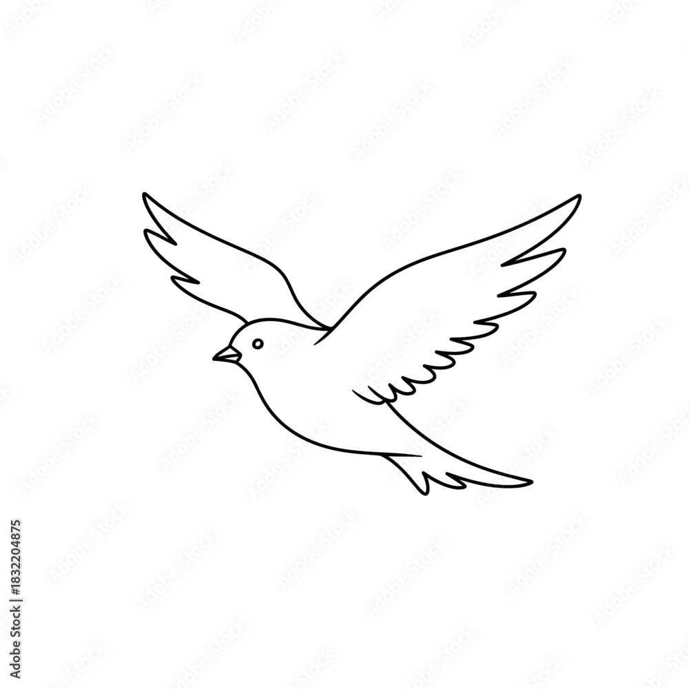 Fototapeta premium Simple line art drawing of a small bird in flight