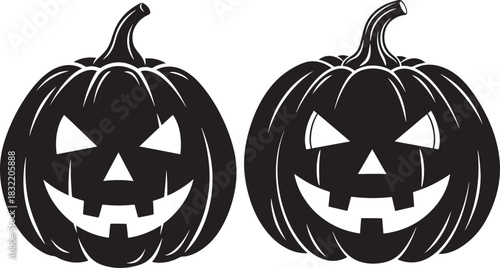 Two spooky jack o lanterns halloween silhouette