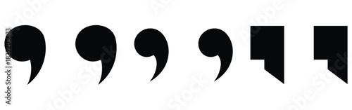 Black dark isolated modern inverted commas icon set on white background. Set of different comas icons. Flat comma silhouette icons set. EPS 10. 